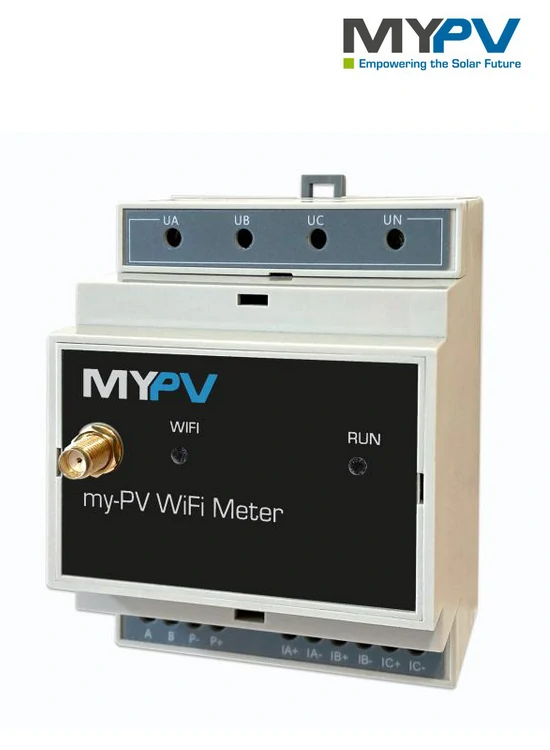 Hier wird das MY PV Smartmeter gezeigt. Man kann auch den Antennenanschluss sehen.