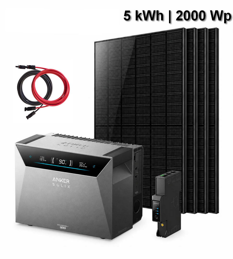 Anker Solix Solarbank 4 Pro Komplettpaket mit 4 x 500W bifazialen PV-Modulen